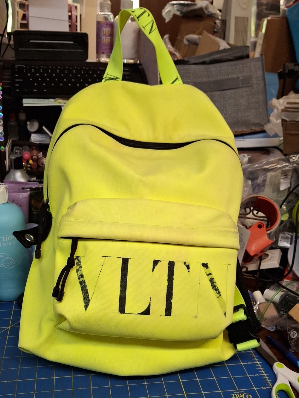 Valentino Garavani VLTN Backpack Neon Yellow Black Preloved